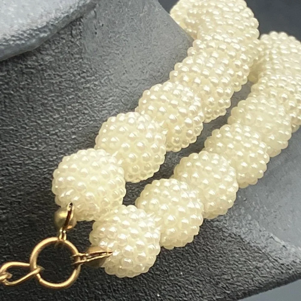 Statement Necklace Beaded Pearl Cluster Bib Multistrand Glam Copper Gold - Picture 7 of 10
